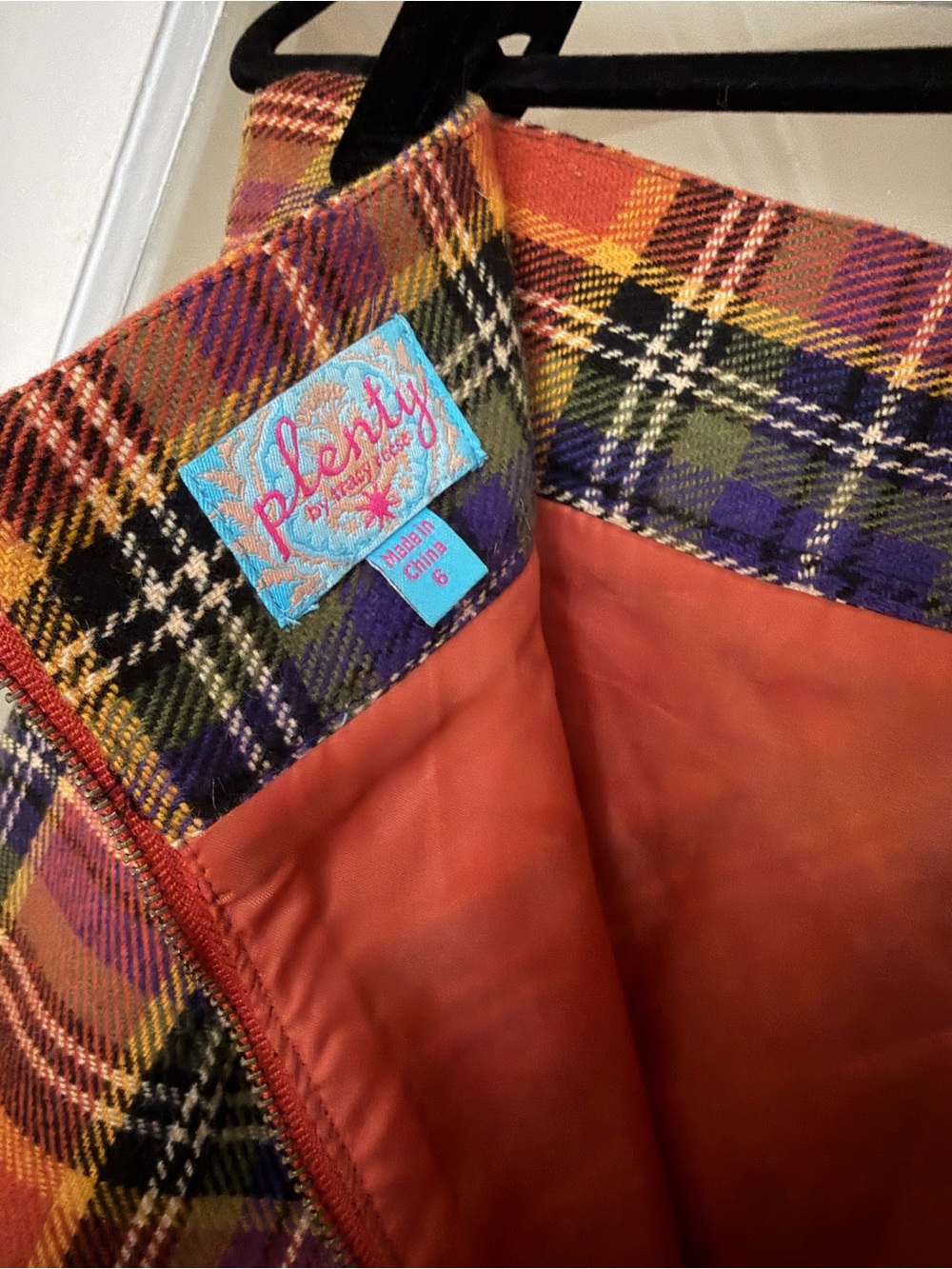 Anthropologie Tracy Reese Orange & Purple Plaid A-Line Skirt - Picture 3 of 5